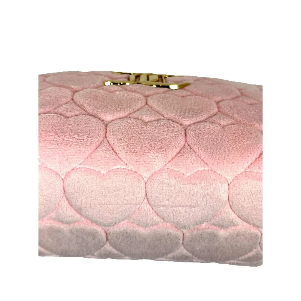 Juicy Couture Pink Heart Quilted Cosmetic Bag JC Logo Velvet Makeup Pouch‎ NWT